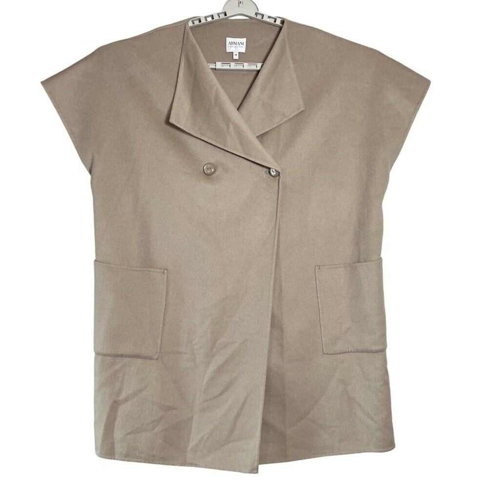 Armani Collezioni Wool Cashmere Boxy Sleeveless Long Vest Tan Sz 16 Designer